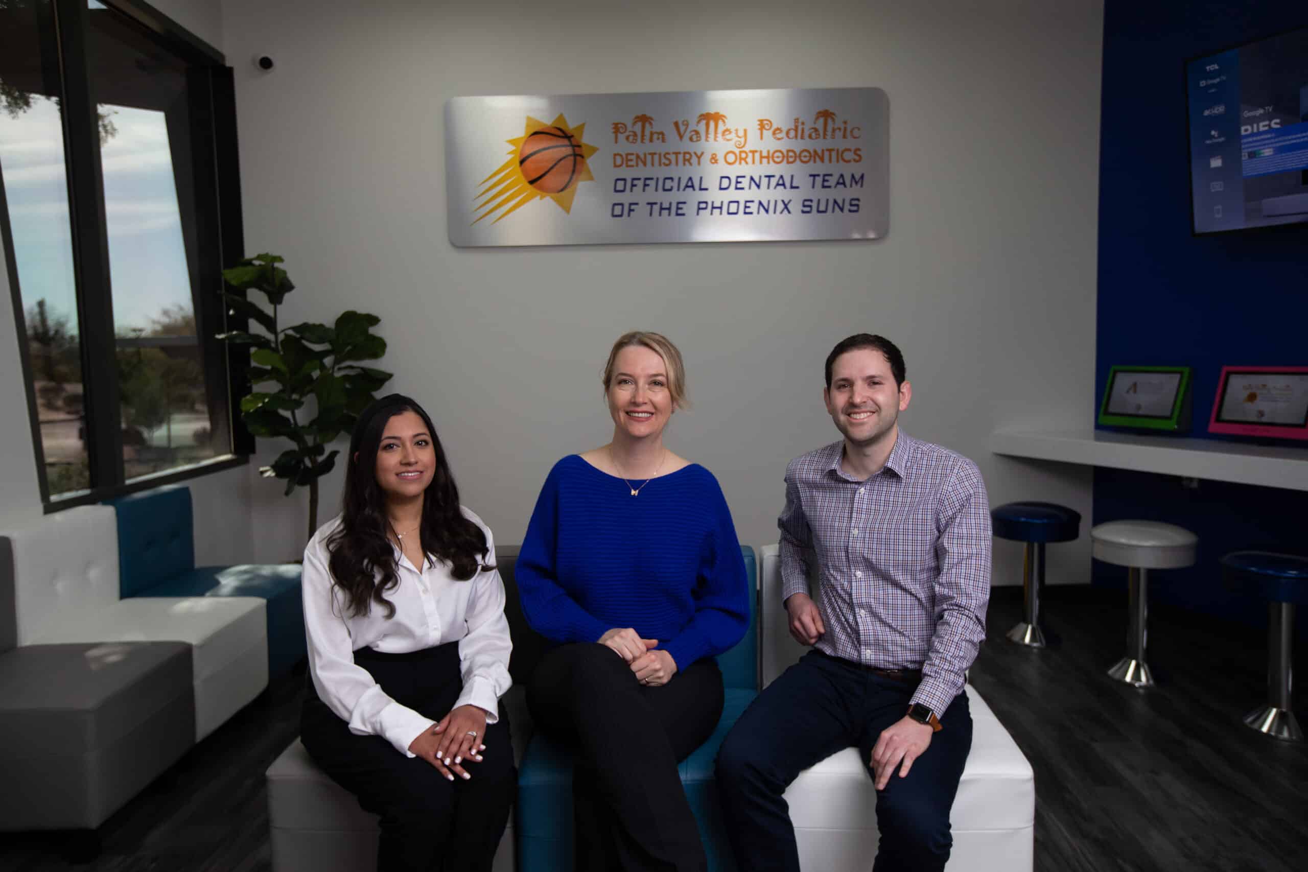 Orthodontics Scottsdale team Dr. Aaron, Dr. Olga, and Dr. Sharma at Palm Valley Orthodontics office